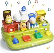 Jovow Interactive Pop Farm Animal Toys With Music - Montessori Cause and Effect Learning for 1 Year Old Boys Girls - STEM Gifts for Infant Baby Toddler 18 Months