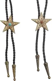 [GORGECRAFT] 2 Pieces 2 Styles Vintage Bola Tie Western Cowboy Black Bolo Tie Made of PU Leather Adjustable Bronze Star Cord Slider Pendant Ties Necklace for Men and Women, Bronze Star,