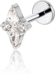 [limerencia] F136 Pure Titanium Earring Hypoallergenic Piercing Jewelry,Flat Back Earring Internally Threaded Stud Earring 18g for Cartilage/Tragus/Helix/Conch/Nose/Lip(1pc)