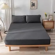 DOUH 3 Piece Fitted Sheet Queen,Ultra Soft Jersey Knit Sheets 15" Deep Pocket Dark Gray Bedding Sets Includes 1 Bottom Sheet 2 Pillowcases Queen Size Sheets