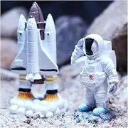WAYUTO 2Pcs Space Astronaut Spacecraft Aquarium Decoration Astronaut Landscape Desktop Fish Tank Decor Spaceship Rocket Ornaments for Home Decoration