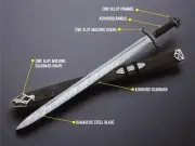 Hand Forged Damascus Steel Viking Sword Battle Ready Medieval Sword _ Scabbard