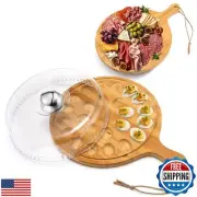 FillTouch Easter Bamboo Wood Deviled Egg Platter with Lid and Handle - 24 Hol
