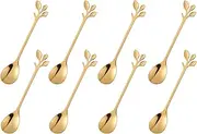 Gold Plated Stainless Steel Mini Coffee Espresso Spoon, Tableware Flatware Dessert Teaspoons Small Soup Spoons Set of 8, 4.9 inch Specialty Demitasse Stirring Spoons (Gold Spoons)