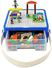 Bins & Things Lego-Compatible Storage Container with Lego Compatible Building Baseplate Lid (8 x 8 x 3.25 Inches) Toy Carrying Case with Plastic Handle - Brick Toy Storage Organizer - Lego Bin Storage, Storage for Legos (Does not include Lego)