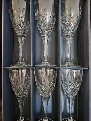 BOHEMIA Czechoslovakian Crystal set NEW 6 Vintage "CORTINA" WHITE WINE Glasses.