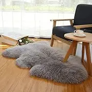 Grey Real Sheepskin Rug Fluffy Sheepskin Throw Genuine Sheepskin Rug Sheepskin Seat Covers for Chairs Recliner Sofa Grey (70X100cm)
