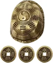 JOINPAYA Chinese Feng Shui Coins, Divination Turtle Shell Good Luck Fortune Coin Turtle Statue Brass I- Ching for Health Wealth Divination Prop