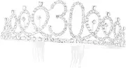 [MERRYHAPY] Alloy Crown for 30th Birthday Silver Rhinestones Number Crown with Hair Comb
