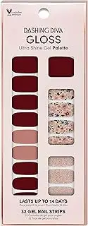 Dashing Diva Gloss Nail Strips - Wild Flower | UV Free, Long Lasting, Floral Nail Stickers with Pink Accent Nails | Contains 32 Nail Wraps, 1 Prep Pad, 1 Nail File