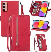 [JayModCase] Zipper Wallet Case Compatible with Samsung Galaxy A23 / M23 5G / M13 4G, PU Leather Flip Case, with Wristlet Magnetic Closure Kickstand TPU Shockproof Cover for Galaxy A23 - Red