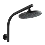 ACA WELS Round 8'' ABS Plastic Rainfall Shower Head Gooseneck Wall Arm Black
