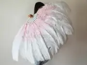 LARGE OSTRICH FAN - WHITE Feathers 50" x 30" Sally Rand/Burlesque/Costume/Show