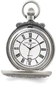 Charles Hubert Antiqued Chrome Finish Shield Pocket Watch