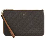 【MICHAEL KORS】經典MK印花信用卡MINI IPAD袋手提包萬用袋(深咖)