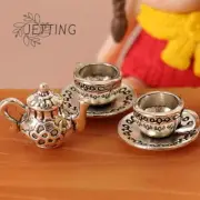 Dollhouse Miniature Metal Teapot Cup Saucer Dining Table Decor Accessories Cute