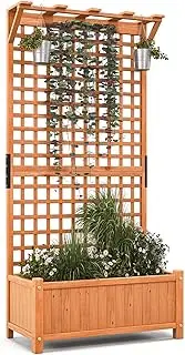 Giantex Raised Garden Bed with Trellis & Roof, 72.5" Wooden Garden Bed, High Trellis for Plant Flower Climbing Pot Hanging, Indoor & Outdoor Planter Box for Yard, Garden, Balcony