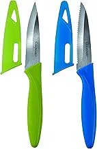 Culinare C33005 2 Piece Knife Set | Green/Blue | Stainless Steel | 9cm Ultra Sharp Blades | 2 x Kitchen Knives with Protection Covers | Smooth Cutting/Firm Grip/Non-Slip Handle | Dishwasher Safe