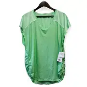 Nine West Active XL V-Neck Stretchy Toggle Adjustable Ruched Sides Mint Spacedye
