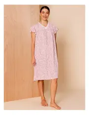 [Soho] Timeless Viscose Flutter Sleeve Nightie in Pink Winding Floral Print