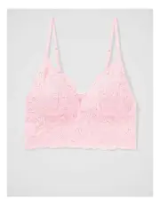 [Aerie] Show Off Eyelash Lace Padded Push Up Triangle Bralette in Shell Pink