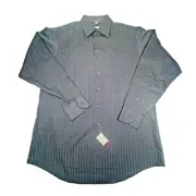 Geoffrey Beene Regular Fit Dress Shirt 16.5 34/35 Navy Blue White Pinstripes