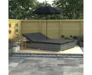 Outdoor Lounge Bed with Umbrella Poly Rattan Grey