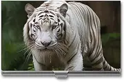 [VFMKT] Slim Metal Business Card Holder Portable Business Card Case Pocket Name Card Holder Majestic White Bengal Tiger Wallet for Men Women Office Travel