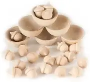 Wooden Acorns Counting & Sorting Kit - Unfinished Wood Set of 10 Acorns and 6 Bowls