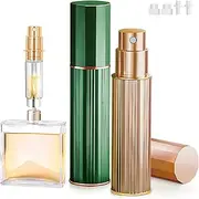 Taefuhnn 2 Pcs 10ML Perfume Atomiser Travel Bottle, Mini Perfume Spray Bottle Refillable, Leak-Proof, Fine Mist, Portable Travel Accessories for Women& Men Handbag Pocket Luggage, Gold & Green