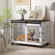 Piskyet Dog Crate Furniture Barn Door Dog Crate for Large Dogs Up to 60 lbs,Sliding Door Dog Crate Modern Decorative End Side Table Nightstand