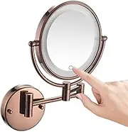 LED Makeup Mirror with Lights, Double Sided 1X/10X Magnifying Mirror, Wall Mounted 360° Swivel Extendable Bathroom Vanity Mirror ，3 Color Lights Touch Screen Rose Gold,Plug