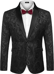 [COOFANDY] Mens Floral Tuxedo Jacket Paisley Shawl Lapel Suit Blazer Jacket for Dinner,Prom,Wedding
