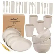 Wheat Straw Dinnerware Sets for 4, Wheat Straw Plates and Bowls Sets Beige