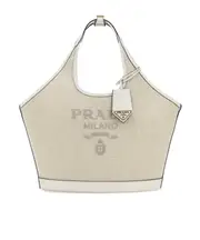 Prada Logo Printed Medium Top Handle Bag One size Tan / white