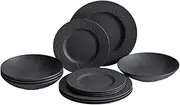 [Villeroy & Boch] Manufacture Rock 12-Piece Dinnerware Set, Plates and Bowls, Matte Black, Premium Porcelain, Made in Germany