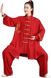 [generic] Tai Chi Clothes for Mens Womens Martial Arts Suit Kung Fu Uniform Morning Exercise Martial Arts Performance Training Suit Chinese Style Meditation,Red-Large