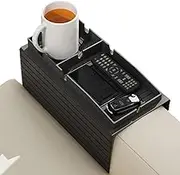 Geonoy Couch Tray With Cup Holder,Sofa Arm Clip On Tray Table | Anti-Spill Silicone Armrest Organization For Home Bed RV Car TV Watching Snack Time Remote Storage Outdoor Beach Picnic