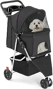 Pet Stroller for Dogs and Cats | Foldable, Lightweight, and Durable | Ideal for Small to Medium Pets | Includes Storage Basket and Cup Holders