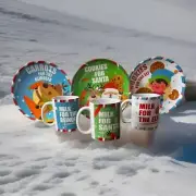 12 Piece Santa, Reindeer & Elf Christmas Cookies Plates & Mugs Set (6 each)
