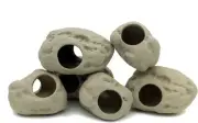 Rock Caves Aquarium Fish Tank Decorations 6 Pieces Ceramic 3 Small 3 Medium New