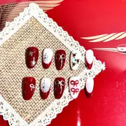 2024 Christmas Bow & Red Berry French Hand-Painted Press-On Nails