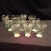 LOT OF 9 Vintage COCA-COLA Small GREEN PEBBLED GLASSES 4” tall Bell COKE 6 oz