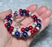 Patriotic Bracelet July 4th Red White Blue Stars Flag Coil Bangle US Seller