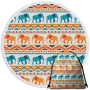 Blue Orange Elephants on African Design Round Beach Towel