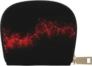 [JEJEA] Explosion Burst Red Black Print Credit Card Holder Wallet, Small Card Holder Wallet with Zipper,Leather Card Holder, White, One Size