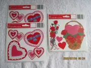 Vintage Valentine Window Static Cling Decorations Hearts Flowers 3 Sheets New