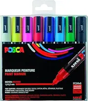 Posca Acrylic Paint Marker Set, 8 Colors with Medium Size Tips, PC5M8C, Multicolor