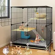 Indoor Encrypted Rabbit Cage, Rabbit Hutch, Rabbit Cage Bunny House, DIY Large Space Bunny Cage, with Tray and Foot Pad(B-74x37x78cm)