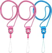 3PCS Neck Lanyard Strap, 19" Detachable Nylon Straps Hand Grip Lanyard Quick Release Whistles Strap/ID Badge Holder Compatible with Cellphones, Phone case,Keys, Identifier/Camera-pink+blue